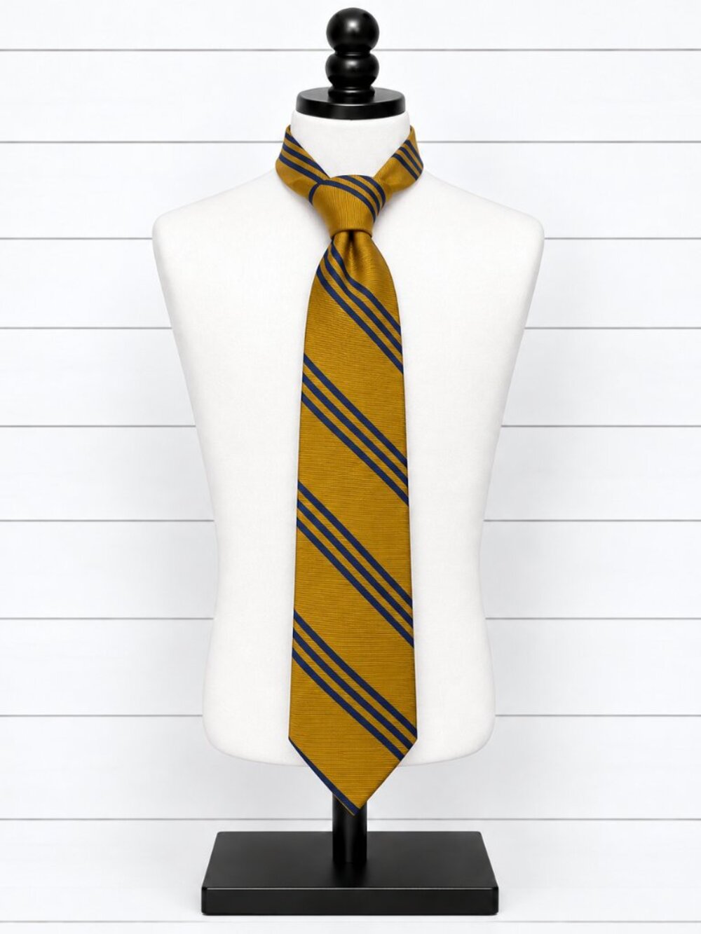 Brooks Brothers 346 Pure Silk Tie Gold Navy Blue Striped Classic Mens Necktie